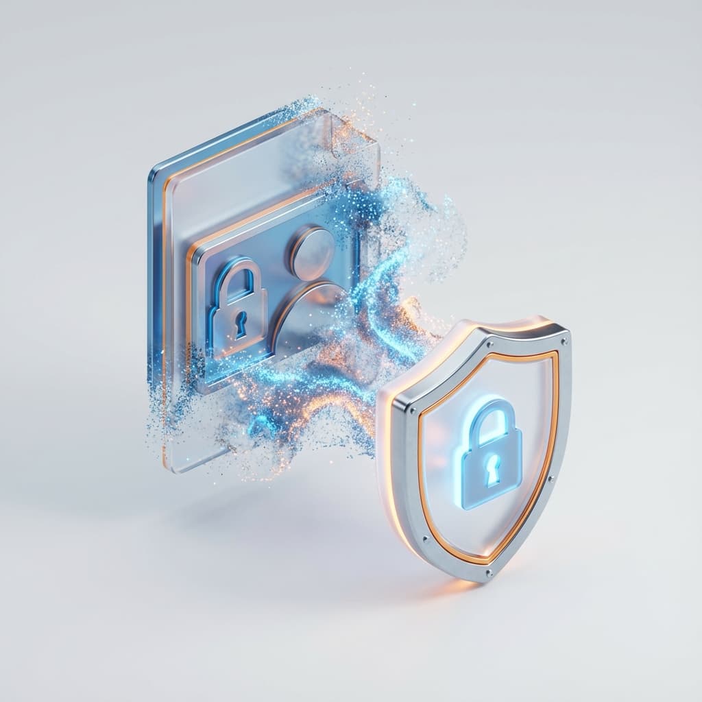 Ilustrasi privasi menunjukkan penghapusan data otomatis dan kebijakan retensi nol.